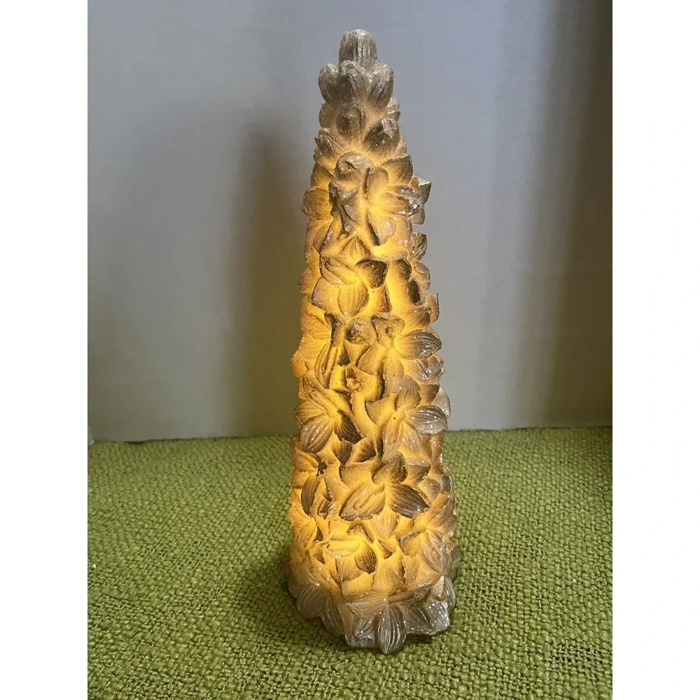 vintage lighted wax Christmas Tree Frosted Cream  Floral, 13